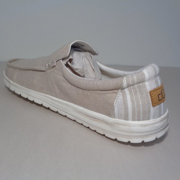 Hey Dude Size 13 M MIKKA Chambray Beige Cotton Slip On Loafers New Men's Shoes - Picture 9 of 14